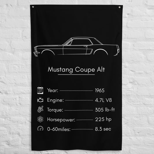 Ford Mustang Coupe 1965 (Design 2) car silhouette spec flag - White Brick Wall