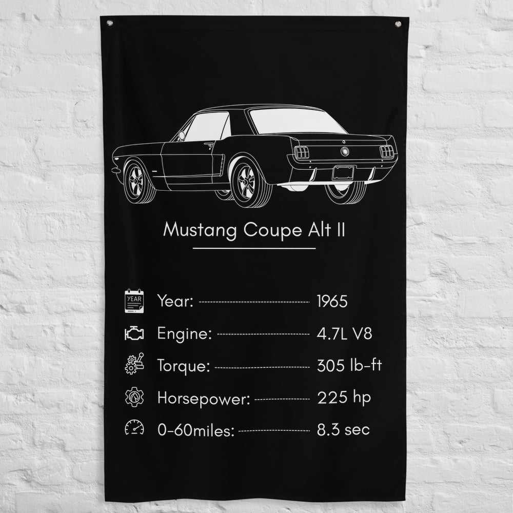 Ford Mustang Coupe II 1965 car silhouette spec flag - White Brick Wall