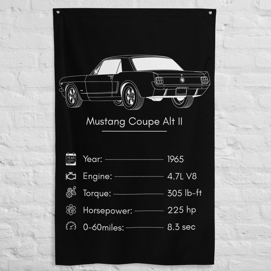 Ford Mustang Coupe II 1965 car silhouette spec flag - White Brick Wall