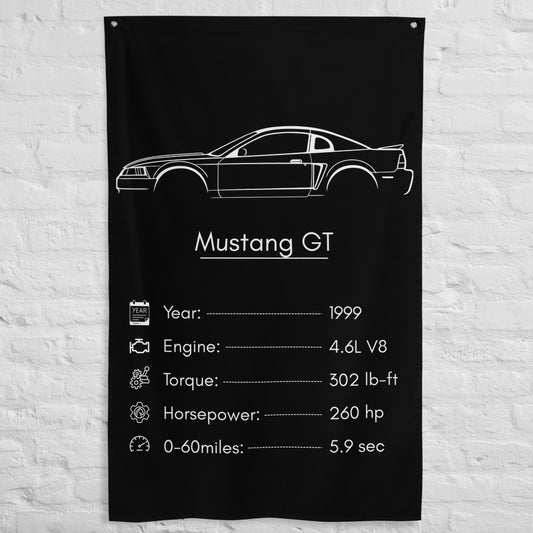 Ford Mustang GT 1999 car silhouette spec flag - White Brick Wall