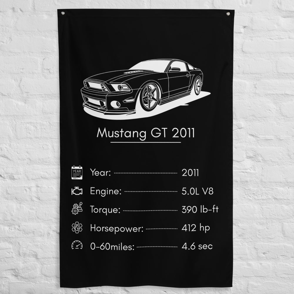 Ford Mustang GT 2011 2011 car silhouette spec flag - White Brick Wall