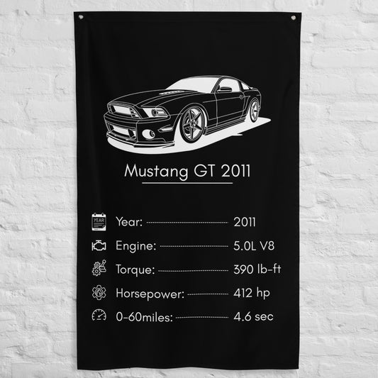 Ford Mustang GT 2011 2011 car silhouette spec flag - White Brick Wall