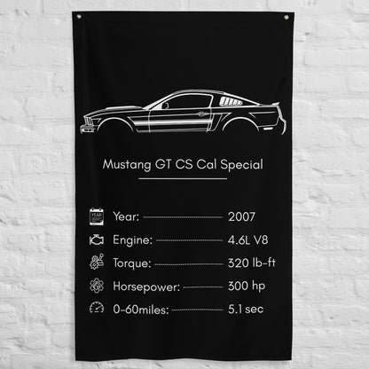 Ford Mustang GT CS Cal Special 2007 car silhouette spec flag - White Brick Wall