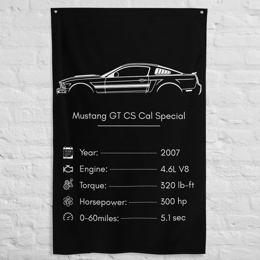 Ford Mustang GT CS Cal Special 2007 car silhouette spec flag - White Brick Wall