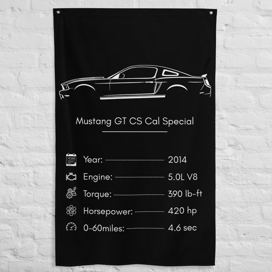 Ford Mustang GT CS Cal Special 2014 car silhouette spec flag - White Brick Wall