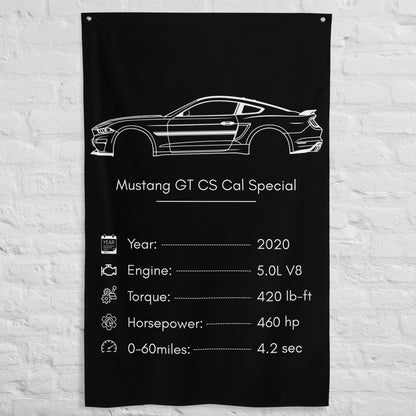Ford Mustang GT CS Cal Special 2020 car silhouette spec flag - White Brick Wall