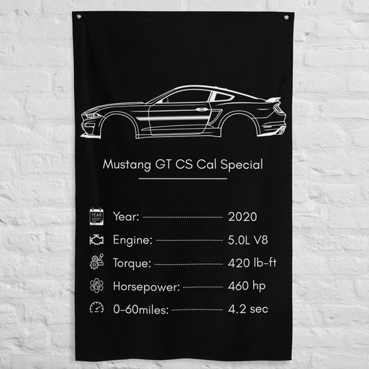 Ford Mustang GT CS Cal Special 2020 car silhouette spec flag - White Brick Wall