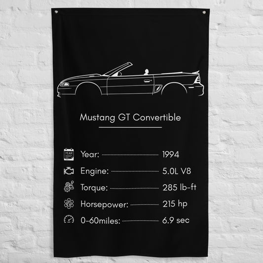 Ford Mustang GT Convertible 1994 car silhouette spec flag - White Brick Wall