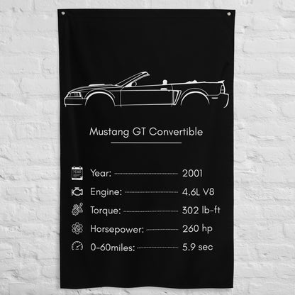 Ford Mustang GT Convertible 2001 car silhouette spec flag - White Brick Wall