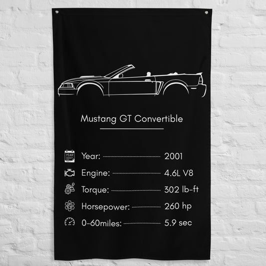 Ford Mustang GT Convertible 2001 car silhouette spec flag - White Brick Wall