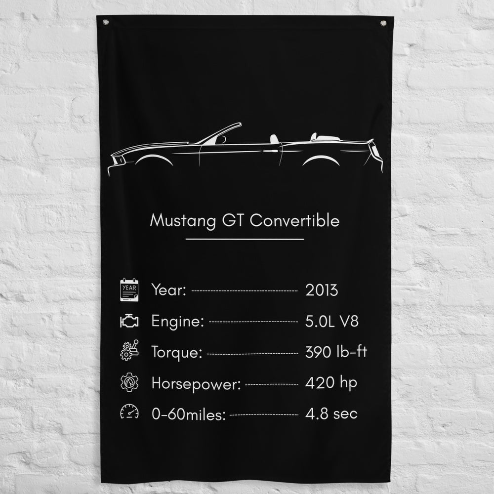 Ford Mustang GT Convertible 2013 car silhouette spec flag - White Brick Wall