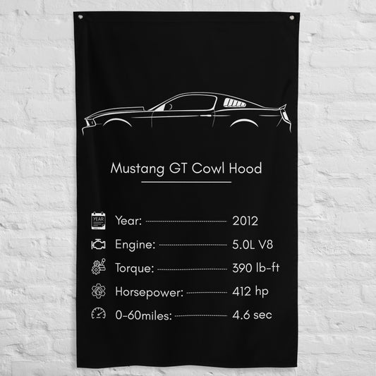 Ford Mustang GT Cowl Hood 2012 car silhouette spec flag - White Brick Wall