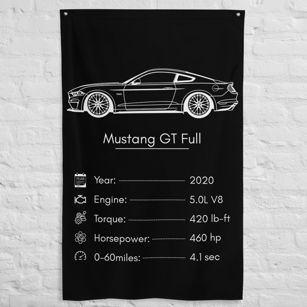 Ford Mustang GT Full 2020 car silhouette spec flag - White Brick Wall