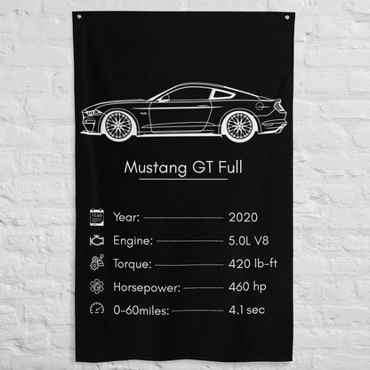 Ford Mustang GT Full 2020 car silhouette spec flag - White Brick Wall