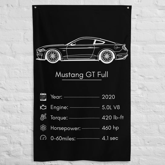Ford Mustang GT Full 2020 car silhouette spec flag - White Brick Wall