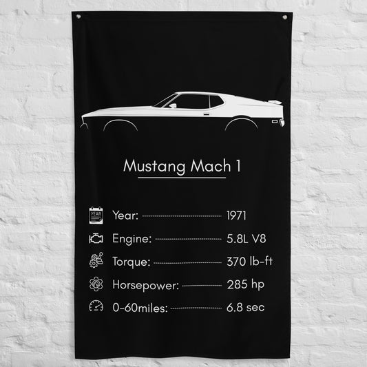 Ford Mustang Mach 1 1971 car silhouette spec flag - White Brick Wall