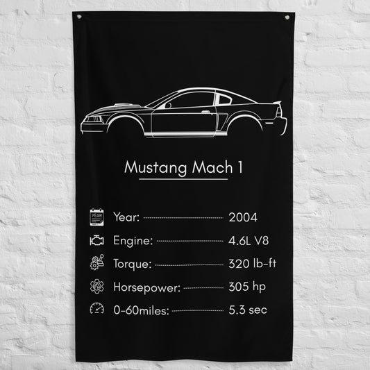 Ford Mustang Mach 1 2004 car silhouette spec flag - White Brick Wall