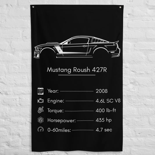 Ford Mustang Roush 427R 2008 car silhouette spec flag - White Brick Wall