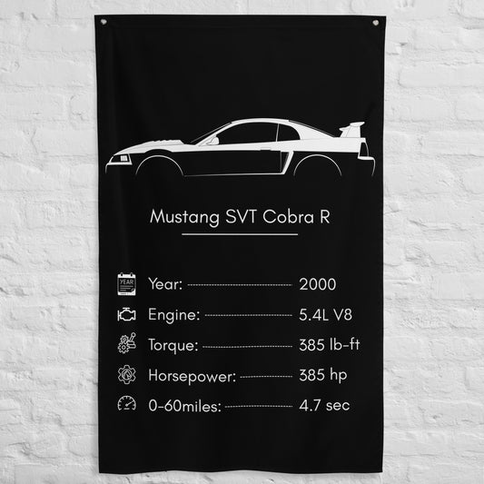 Ford Mustang SVT Cobra R 2000 car silhouette spec flag - White Brick Wall