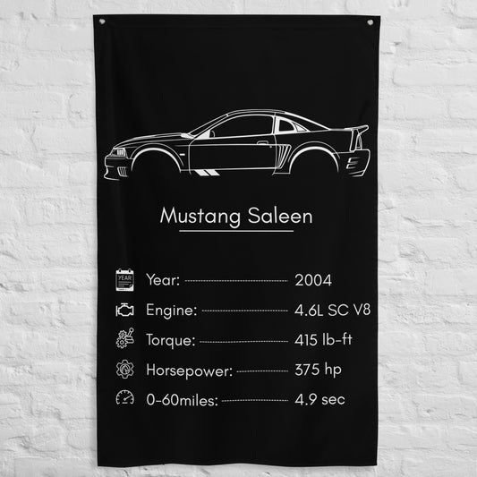 Ford Mustang Saleen 2004 car silhouette spec flag - White Brick Wall