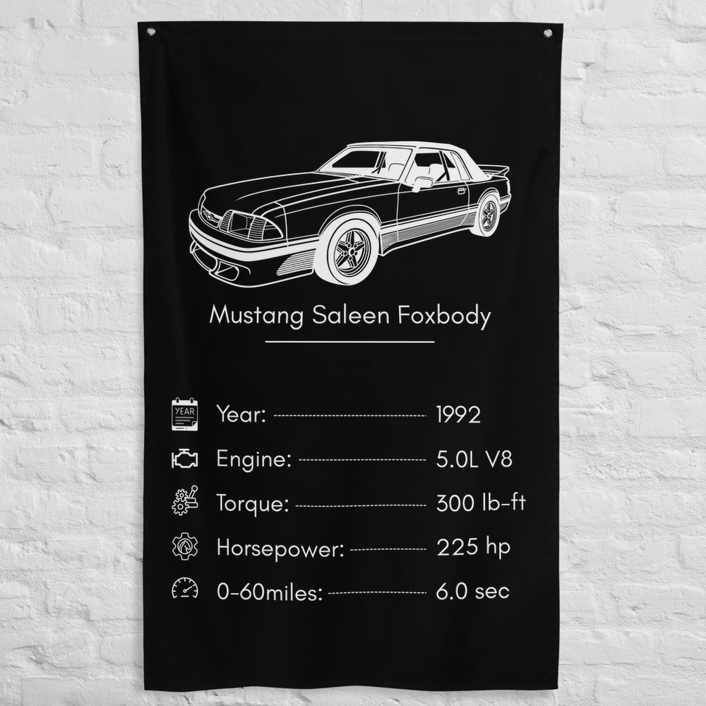 Ford Mustang Saleen Foxbody 1992 car silhouette spec flag - White Brick Wall