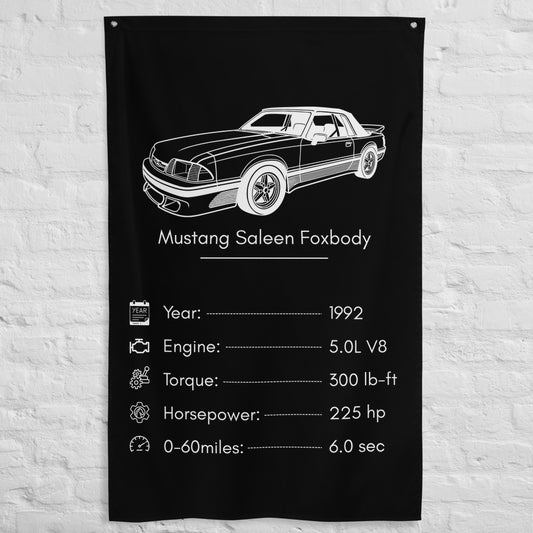 Ford Mustang Saleen Foxbody 1992 car silhouette spec flag - White Brick Wall
