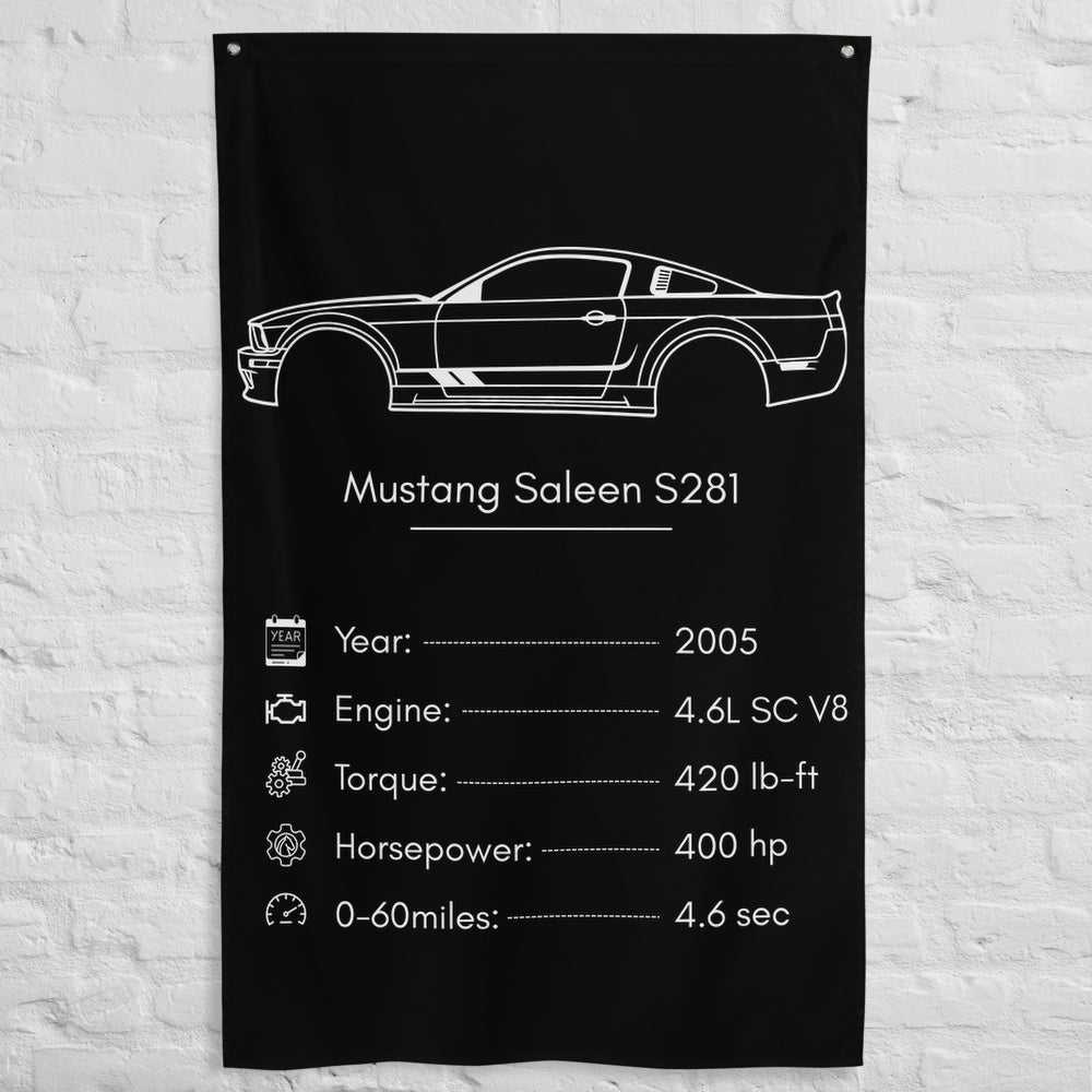 Ford Mustang Saleen S281 2005 car silhouette spec flag - White Brick Wall