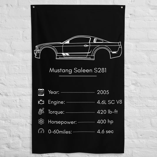 Ford Mustang Saleen S281 2005 car silhouette spec flag - White Brick Wall