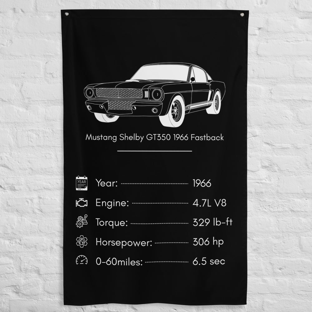 Ford Mustang Shelby GT350 1966 Fastback 1966 car silhouette spec flag - White Brick Wall