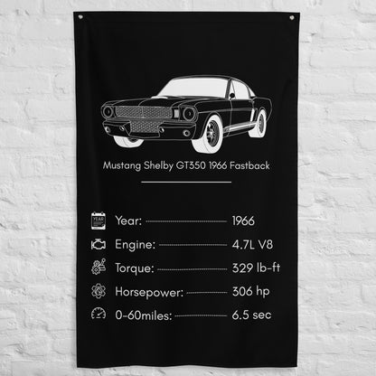 Ford Mustang Shelby GT350 1966 Fastback 1966 car silhouette spec flag - White Brick Wall