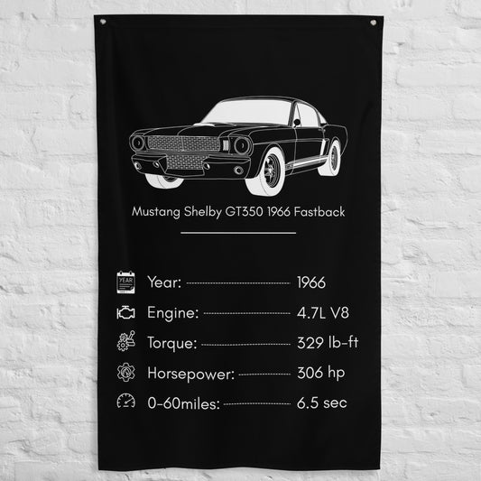 Ford Mustang Shelby GT350 1966 Fastback 1966 car silhouette spec flag - White Brick Wall