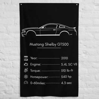 Ford Mustang Shelby GT500 2010 car silhouette spec flag - White Brick Wall