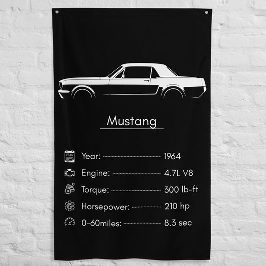 Ford Mustang 1964 car silhouette spec flag - White Brick Wall
