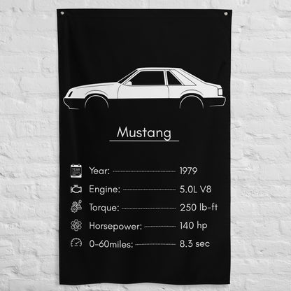 Ford Mustang 1979 car silhouette spec flag - White Brick Wall