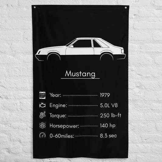 Ford Mustang 1979 car silhouette spec flag - White Brick Wall