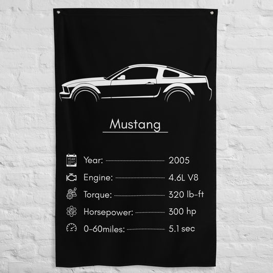 Ford Mustang 2005 car silhouette spec flag - White Brick Wall