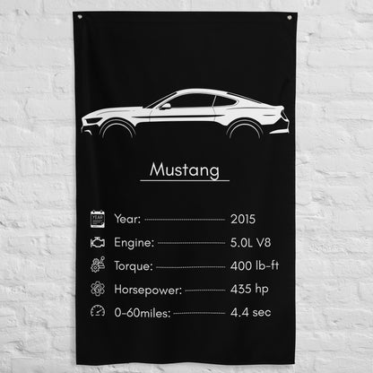 Ford Mustang 2015 car silhouette spec flag - White Brick Wall
