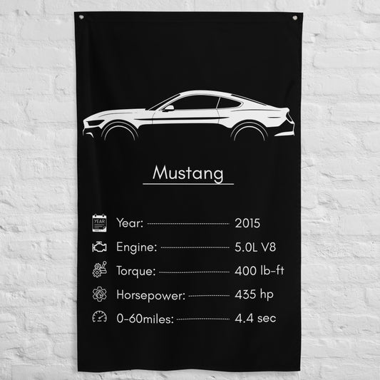 Ford Mustang 2015 car silhouette spec flag - White Brick Wall
