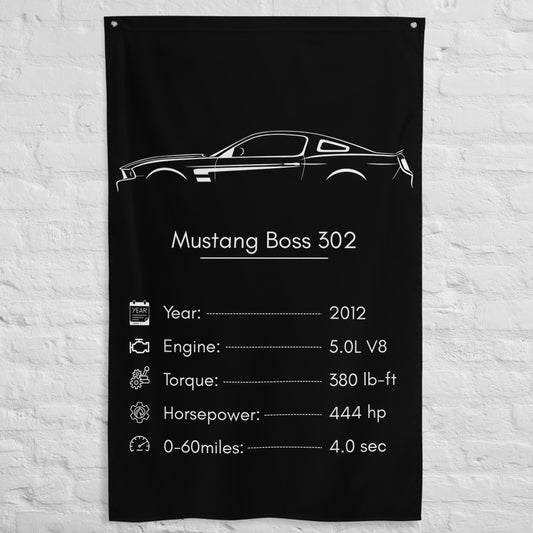 Ford Mustang Boss 302 2012 car silhouette spec flag - White Brick Wall