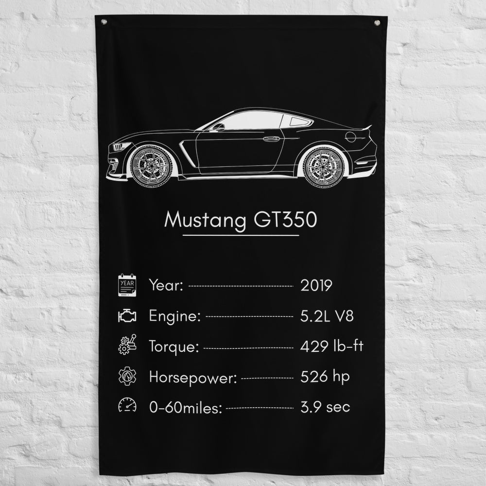 Ford Mustang GT350 2019 car silhouette spec flag - White Brick Wall