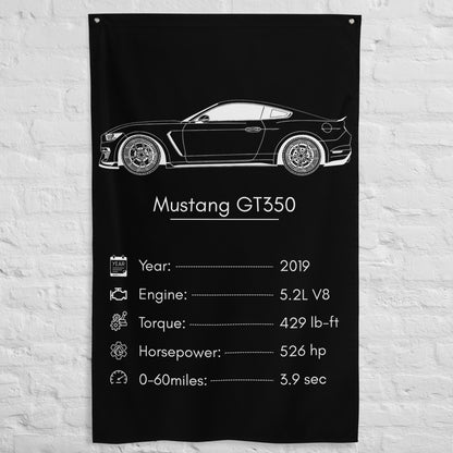 Ford Mustang GT350 2019 car silhouette spec flag - White Brick Wall