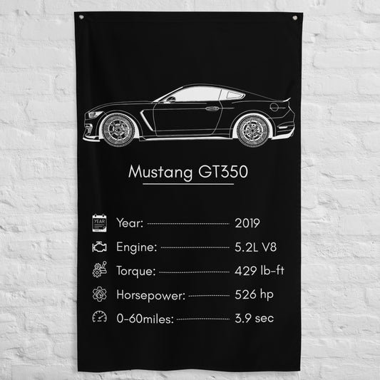 Ford Mustang GT350 2019 car silhouette spec flag - White Brick Wall