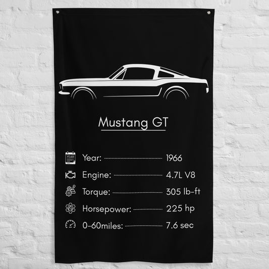 Ford Mustang GT 1966 car silhouette spec flag - White Brick Wall