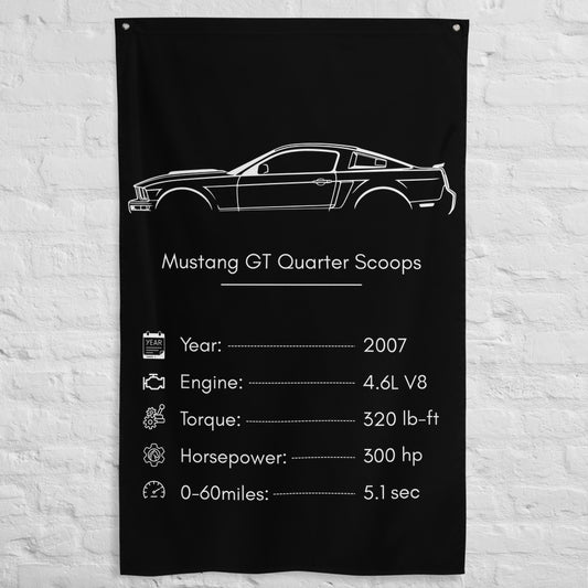Ford Mustang GT Quarter Scoops 2007 car silhouette spec flag - White Brick Wall