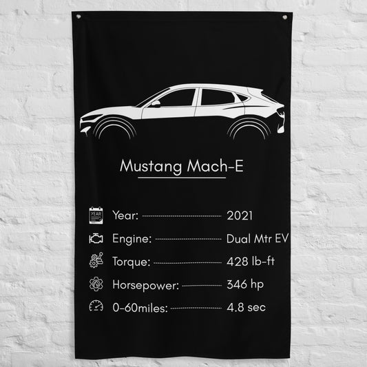 Ford Mustang Mach-E 2021 car silhouette spec flag - White Brick Wall
