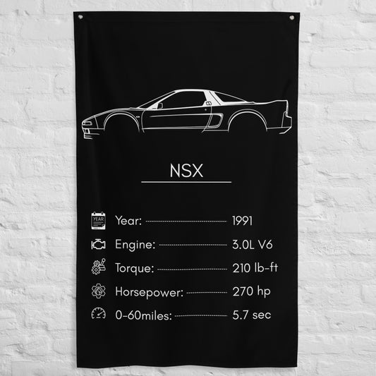 Acura NSX 1991 car silhouette spec flag - White Brick Wall