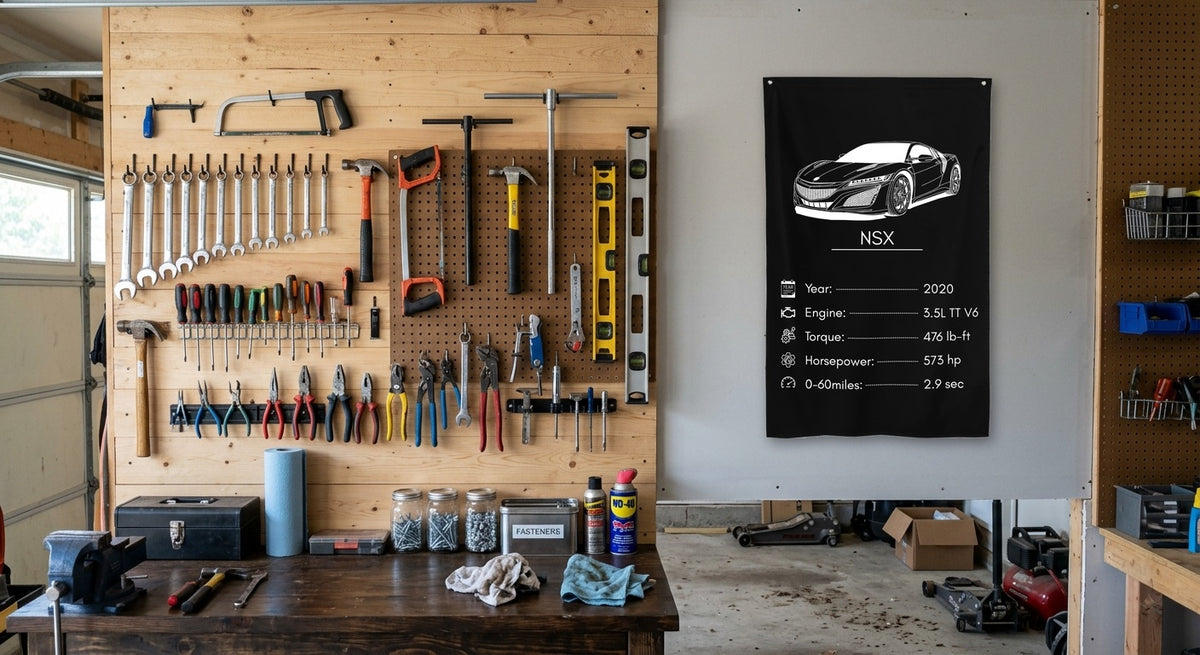 Acura NSX 2020 car silhouette spec flag - Garage Pegboard Wall