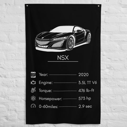 Acura NSX 2020 car silhouette spec flag - White Brick Wall