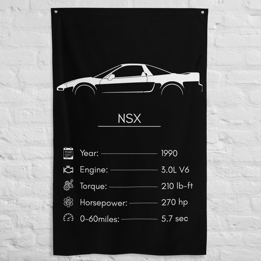 Honda NSX 1990 car silhouette spec flag - White Brick Wall