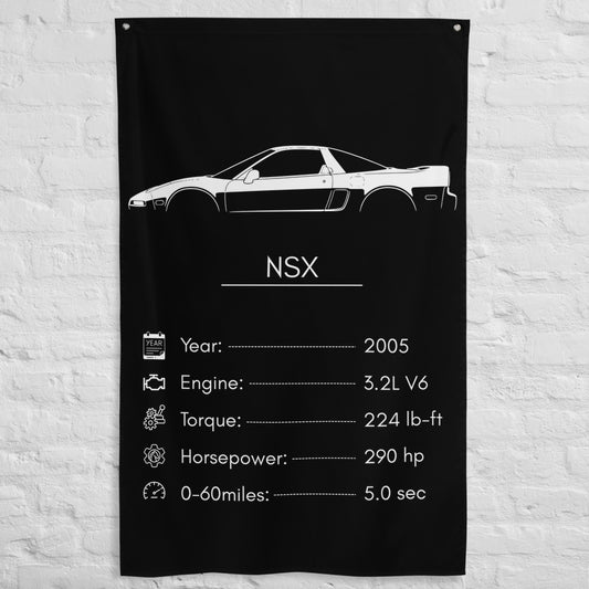 Acura NSX 2005 car silhouette spec flag - White Brick Wall